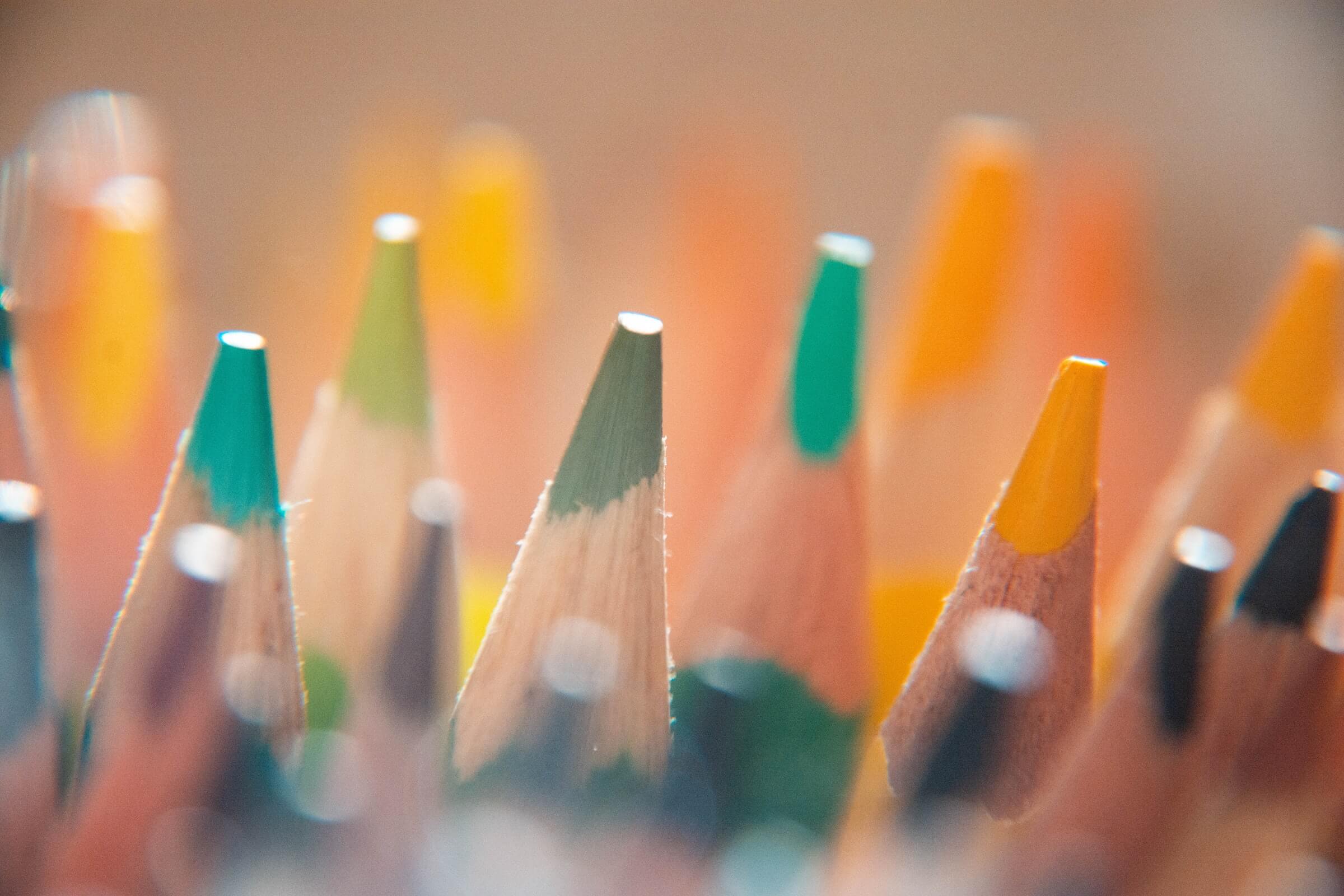 Close Up of Sharpened Heads of Multi-Colored Pencils